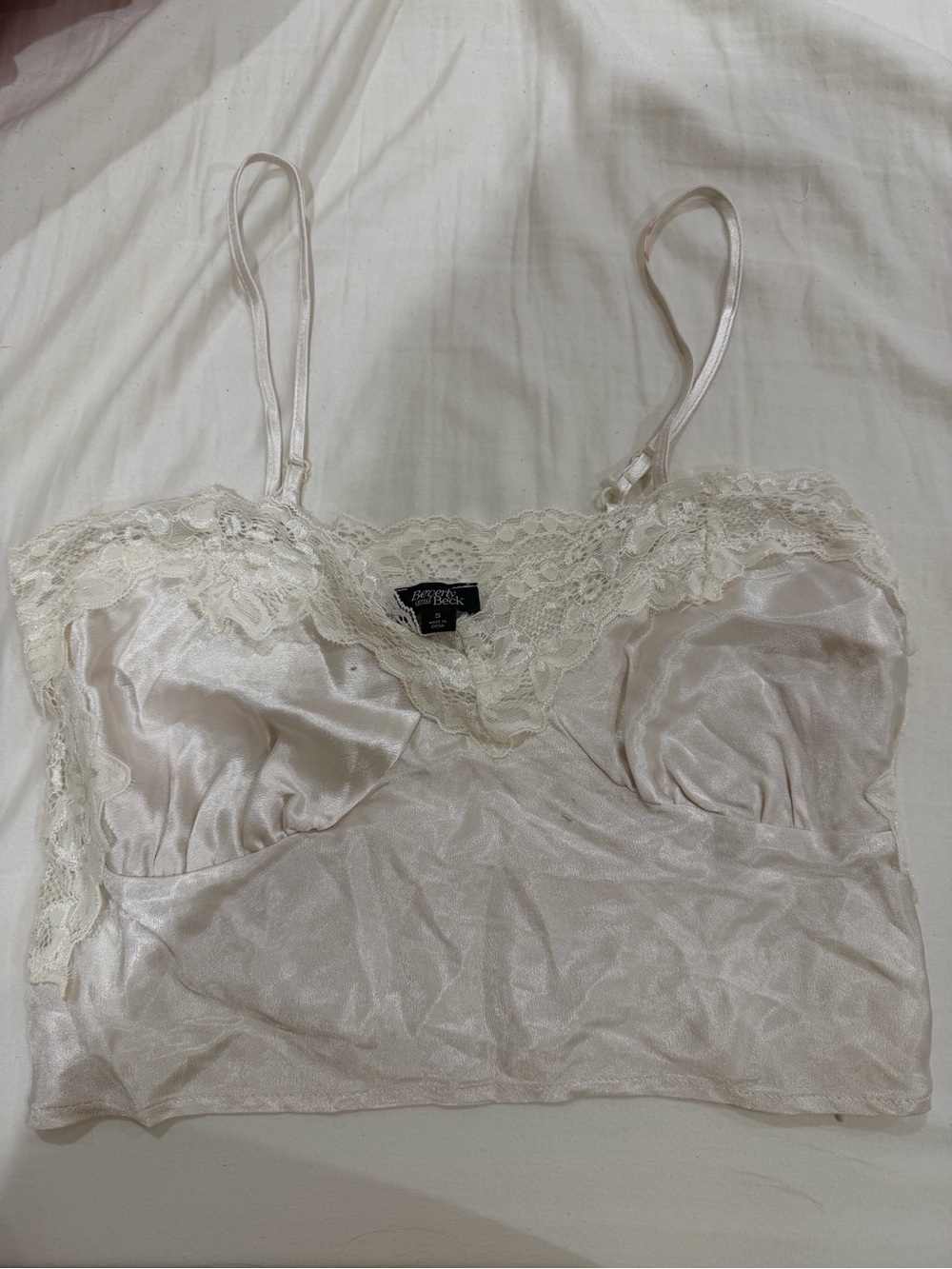 Lace-Trim Satin Cami Tank Top - Ivory